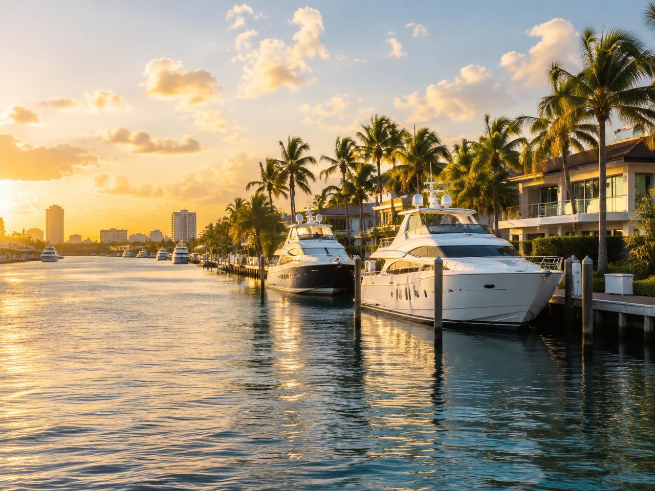 Illustrative South Florida canal-side homes and yacht dockage